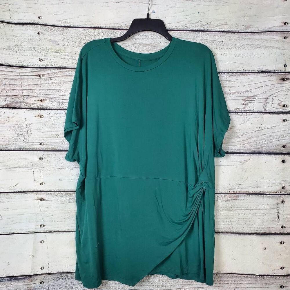 Ava & Viv Women’s 2X Teal Green Short Sleeve Asymmetrical Tunic Dress Rayon Span